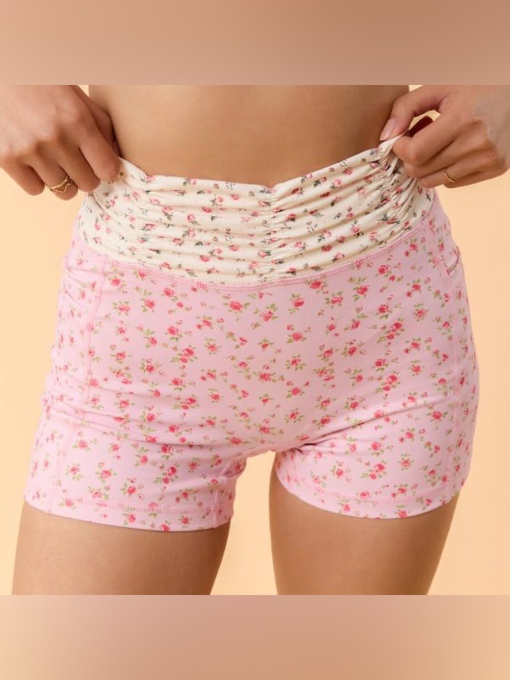 Blogilates Women's Ruched Waist Bike Shorts - Pink Floral - 3X